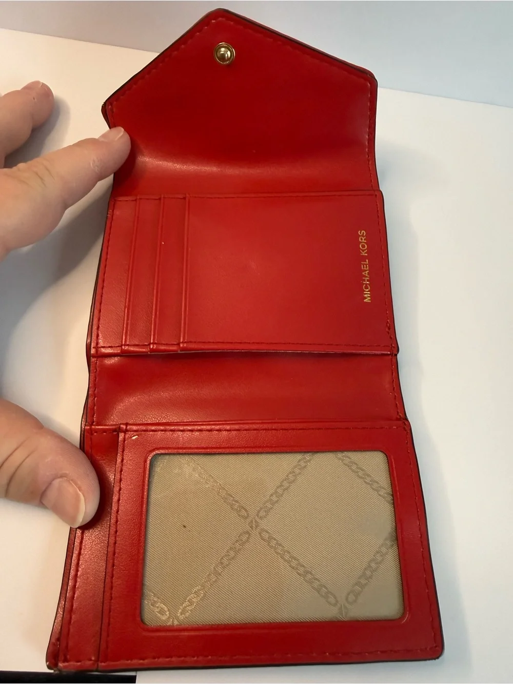 Michael Kors Red Quilted Leather Trifold Wallet Gold Hardware